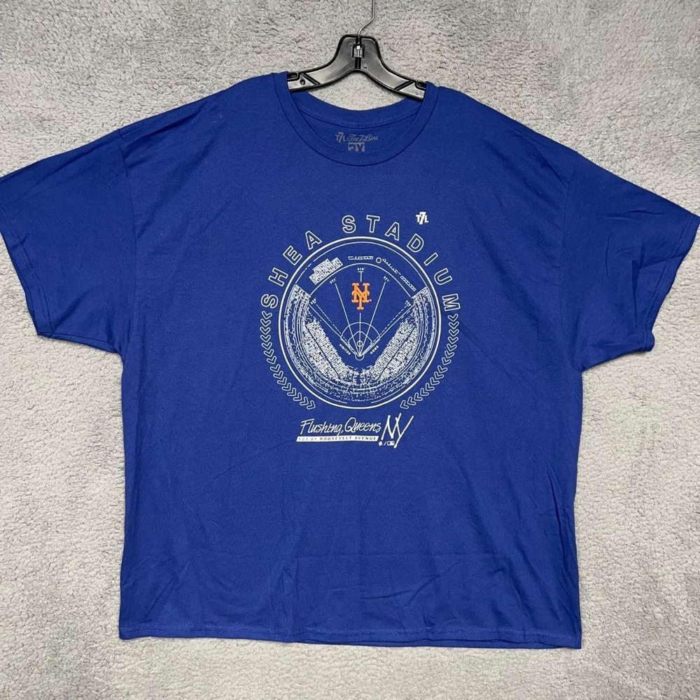 The 7 Line Shea Stadium Blueprint T Shirt Mens 3XL XXXL Blue NY Mets 2-Sided Tee